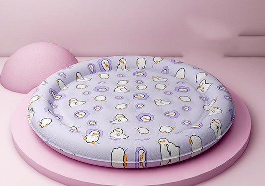 KFX-1589437 Round Cold Gel Ice Mat for Pets - Soft, Washable, Cute Cartoon Design
