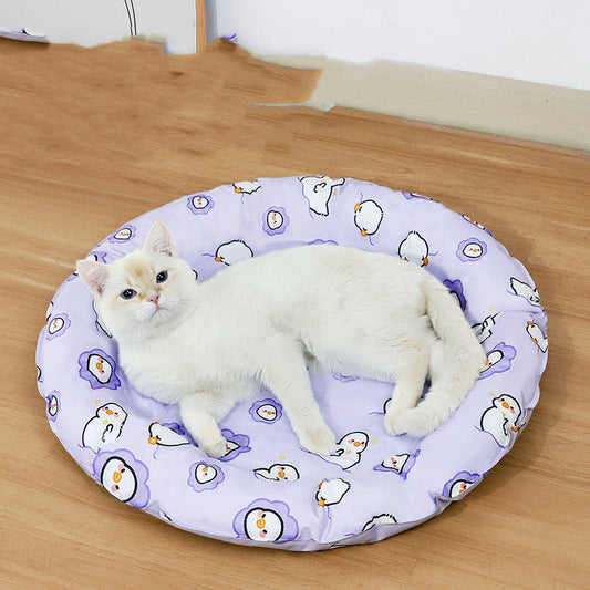 KFX-1589437 Round Cold Gel Ice Mat for Pets - Soft, Washable, Cute Cartoon Design