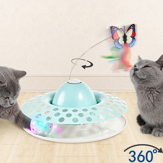 KFX-1605693 Automatic Electric Rotating Butterfly & Glowing Ball Cat Toy Set