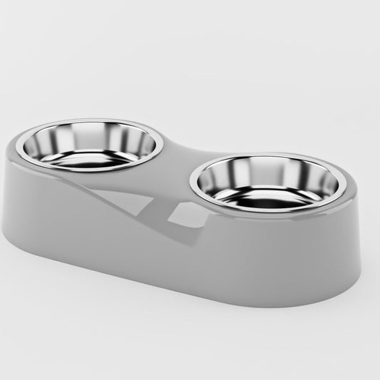 KFX-1612477 Double Bowl Cat Water Bowl in Pink and Gray - ABS Stainless Steel Design