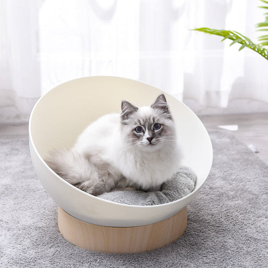KFX-1616445 Stylish White Wood Grain Plastic Open Cat Nest for Cozy Relaxation