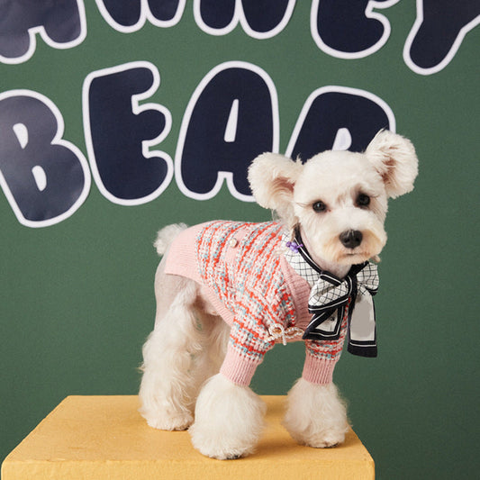 KFX-1620157 Small Fragrance Sweater Cardigan for Pets in Pink Wool