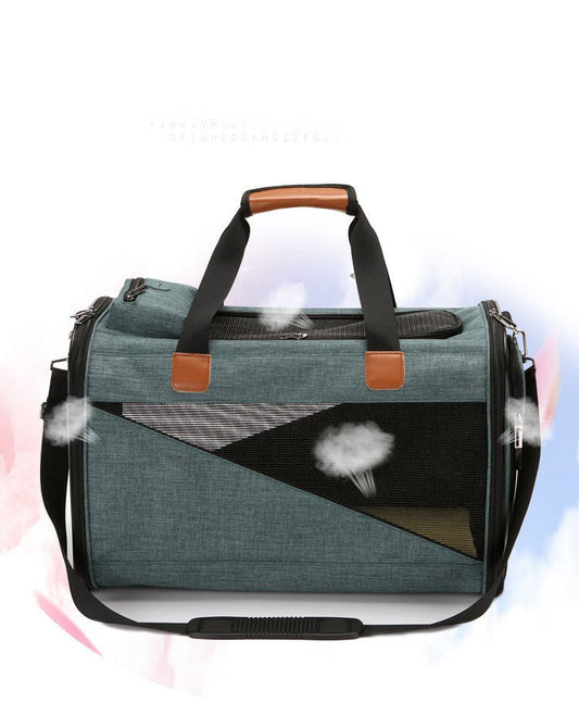 KFX-1624381 Stylish Foldable Pet Carrier Bag - Durable Cationic Linen in Gray, Brown, Cyan
