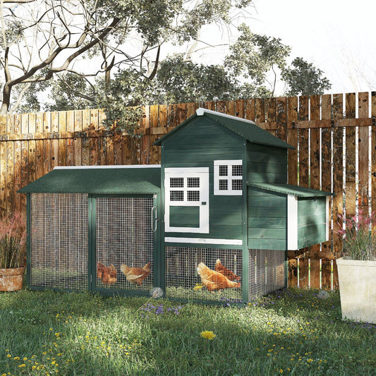 KFX-1625789 Spacious Wooden Chicken Coop with Covered Run and Nesting Box for Outdoor Use