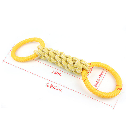 KFX-1629373 Interactive Natural Cotton Rope Tug Toy for Dogs with Double Loop Design and Handles, Ideal for Teething and Chewing