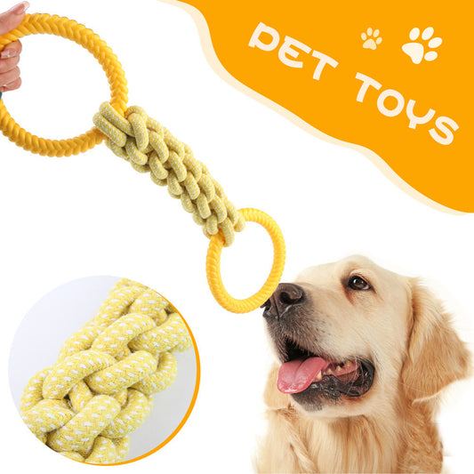 KFX-1629373 Interactive Natural Cotton Rope Tug Toy for Dogs with Double Loop Design and Handles, Ideal for Teething and Chewing