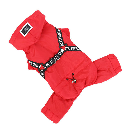 KFX-1630269 Stylish Red Four-Legged Pet Outfit for Spring and Autumn, Comfortable Ski Material with Silk Lining