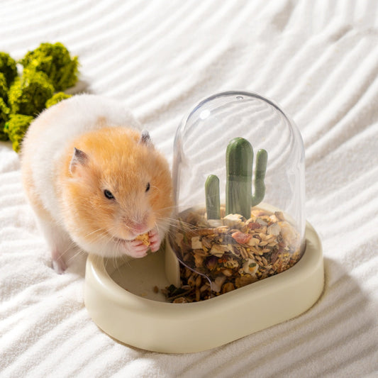 KFX-1631677 Automatic Cactus-Shaped Pet Feeder with 190ml Capacity in Warm Yellow and Mint Green
