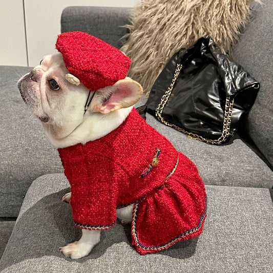 KFX-1632701 Plaid Cashmere Pet Clothing in Black and Red - Free Size (40CM Inner Head Circumference)