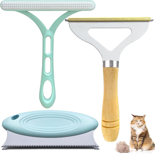 KFX-1635133 Triple Pet Hair Remover Set - Reusable Lint Brush and Carpet Scraper for Easy Cleaning of Furniture, Clothes, and Car Interiors