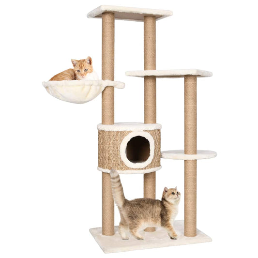 KFX-1636925 Multi-Level Cat Scratching Post with Seagrass and Plush Perches, 126 cm Height
