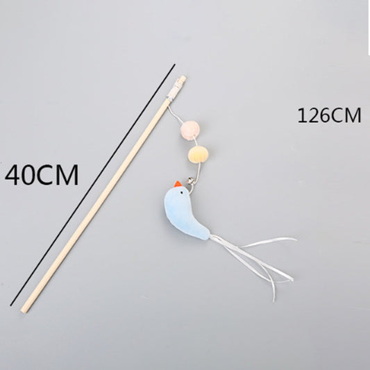 KFX-1652413 Funny Cat Stick with Flexible Elastic Rope and Bird Bell - Lightweight Wooden Toy for Playtime Fun
