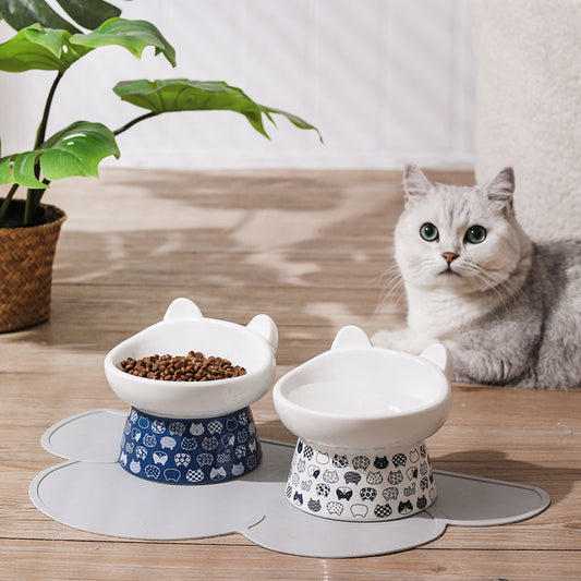 KFX-1655101 Ceramic Anti-Overturning Double Bowl for Pets, 300ml Capacity, Easy to Clean