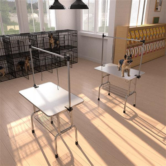 KFX-1674045 Foldable 36-Inch Pet Grooming Table with Adjustable Arm and Storage Basket