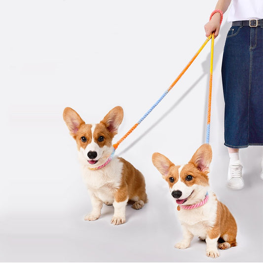 KFX-1675965 Dual Head Dog Leash, Hand-Dyed Woven Cotton, 2.3M, Suitable for Dogs 1.5~50kg