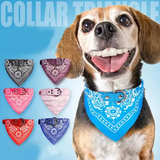 KFX-1679549 Pet Triangle Scarf for Small Dogs and Cats, Adjustable PU and Canvas Fabric in Red, Blue, Black, and Rose Red