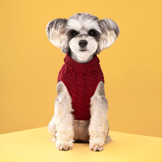 KFX-1679933 Classic Cable-Knit Turtleneck Sweater for Pets - Warm Wool Blend in Multiple Colors and Sizes