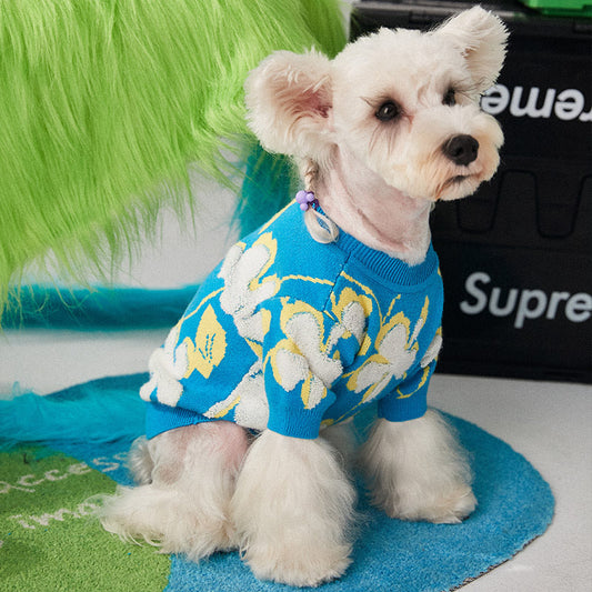 KFX-1685693 Teddy Bear Style Wool Pet Sweater for Dogs and Cats - Warm Winter Wear, Blue, Sizes S to XXL