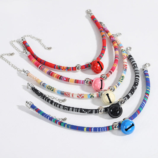 KFX-1690941 Ethnic Style Adjustable Pet Collar with Bell for Cats and Puppies