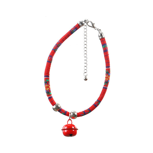 KFX-1690941 Ethnic Style Adjustable Pet Collar with Bell for Cats and Puppies