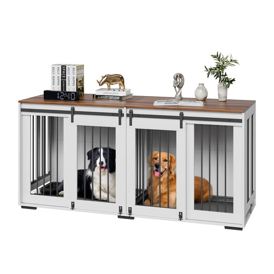 KFX-1691325 72-Inch Indoor Wooden Dog Crate with Tray - Multi-Functional Kennel and Furniture Solution