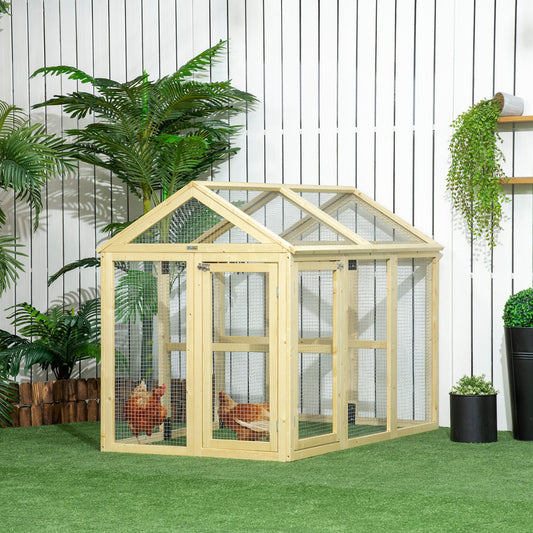 KFX-1697085 Spacious Wooden Chicken Coop with Run and Perches, 4.6' x 2.8', Nature Wood
