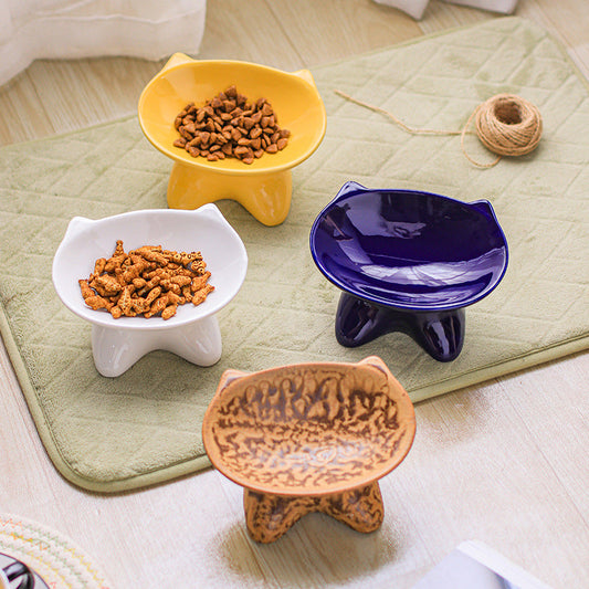 KFX-1705149 Ceramic Pet Bowl for Cats and Dogs - Durable Porcelain in Blue, White, and Beige, 100g Capacity