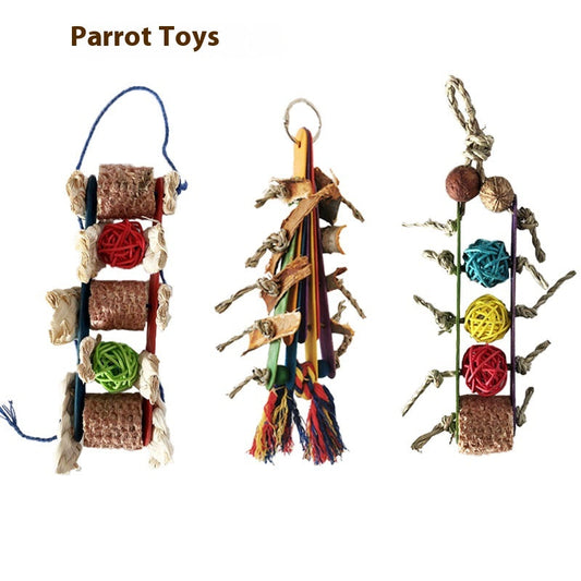 KFX-1707581 Corn Cob and Wood Parrot Bite Toy with Colorful Sequins and Vines