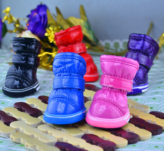 KFX-1711549 Warm PU Mirror Leather Dog Shoes for Winter – Casual, Wear-Resistant Footwear in Various Colors and Sizes