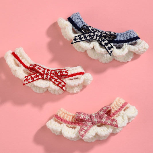 KFX-1722429 Hand-Woven Wool Cat Collar Bib in Red, Blue, Pink - XS to L Sizes Available