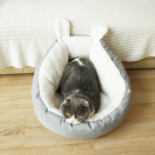 KFX-1730237 Comfortable Gray Enclosed Space Capsule Cat House - Soft Cloth Pet Bed with Litter Included