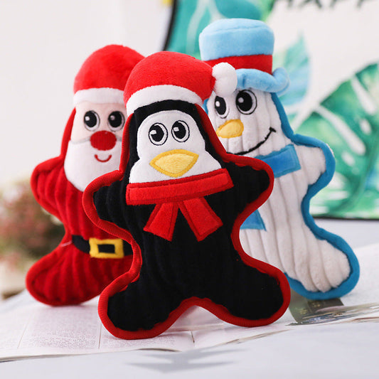 KFX-1732797 Christmas Themed Plush Doll Dog Toy - Santa Claus, Penguin, Snowman, Sounding, Bite Resistant, 22cm