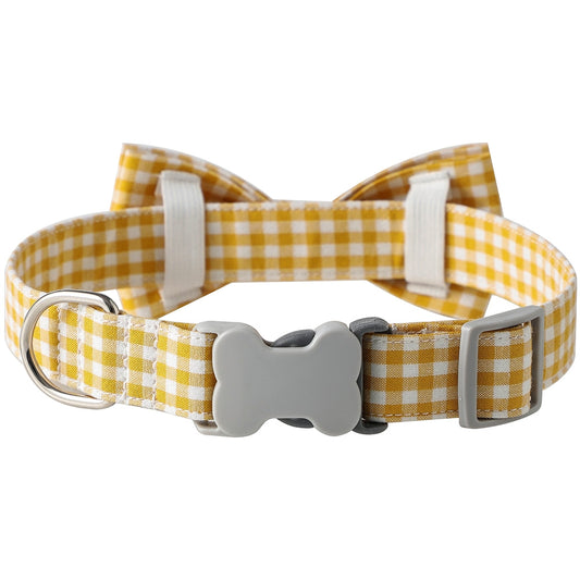 KFX-1733949 Checkered Cotton Polyester Dog Collar with Bow Tie - Multiple Colors Available