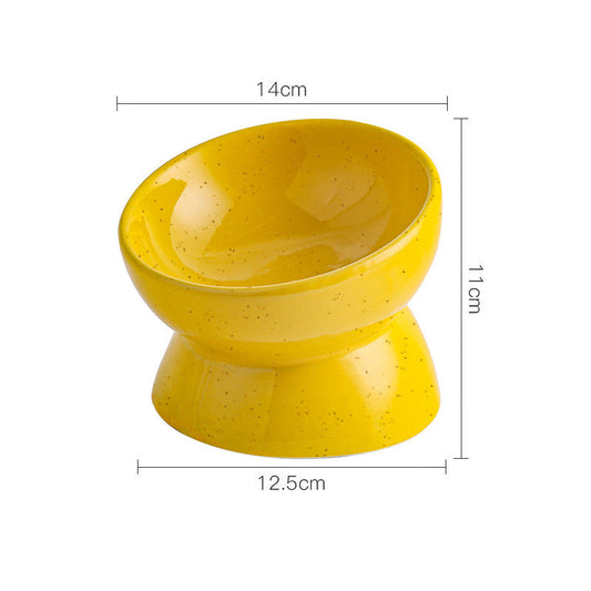 KFX-1737917 Ceramic Cat Bowl with Neck Guard - Available in Blue, Yellow Snowflakes, Beige Snowflakes, and Leopard Print