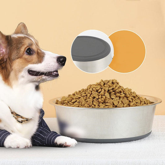 KFX-1753405 Durable Stainless Steel Non-Slip Pet Dog Bowl with Rubber Sole - Various Sizes Available