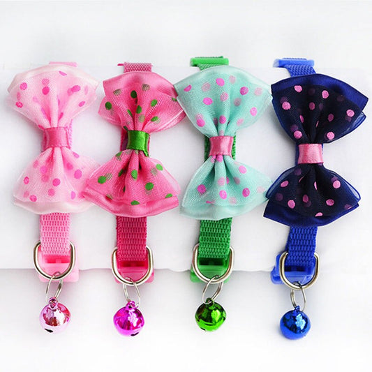 KFX-1755197 Adjustable Bowknot Cat Bell Nylon Collar - Multi-Color Options