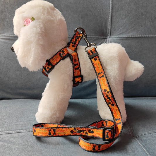 KFX-1758269 Halloween-Themed Pet Dog Print Leash and Chest Harness Set in Polyester with Multiple Size Options
