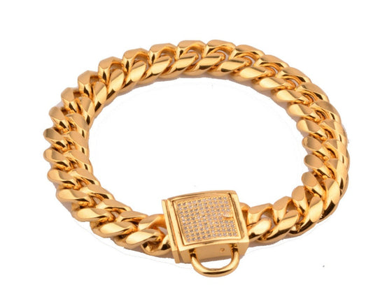 KFX-1760957 Stainless Steel Titanium Gold Encryption Chain, 30mm Width, Adjustable 20-32 Inch Length