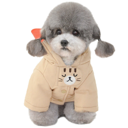 KFX-1761341 Cotton Dog Winter Hat and Coat with Cat Embroidery for Small to Medium Breeds