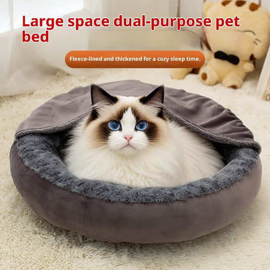 KFX-1763005 Round Large Cat Bed Cushion Mat - Thick Flannel, Universal Dark Gray, Three Sizes Available