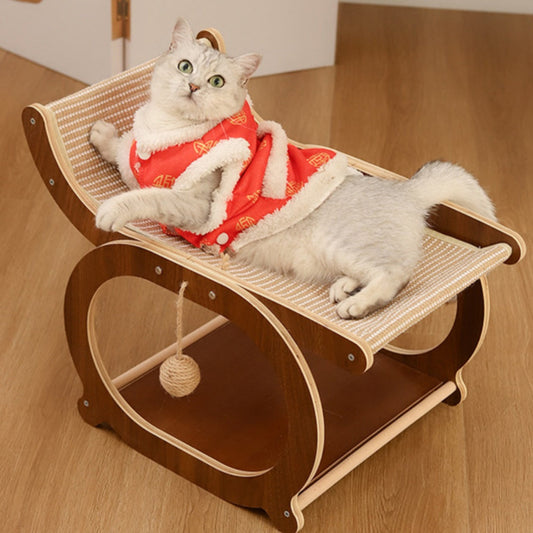 KFX-1768765 Solid Wood Sisal Cat Bed with Scratch Resistance - Multifunctional Recliner in Wood or Walnut Finish