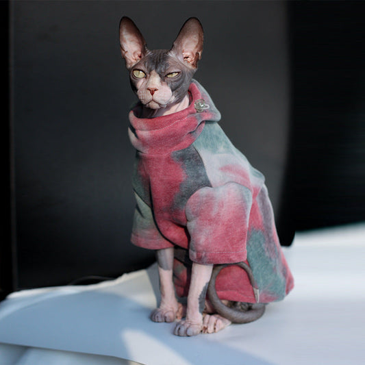KFX-1769789 Hooded Tie-Dye Sweater for Pets - Cotton Warmth for Cats and Dogs in Autumn/Winter