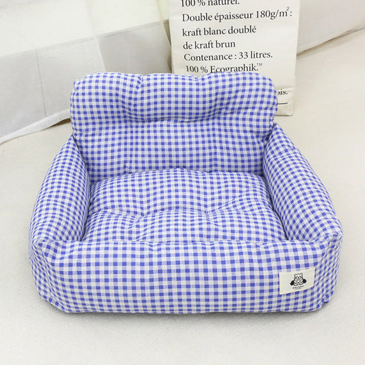 KFX-1774525 Pet Outing Nest for Dogs - Stain-Resistant Car-Mounted Gray & Blue Plaid, Small & Large Sizes Available