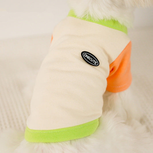 KFX-1775037 Colour Blocked Polyester Dog Shirt - Powder Blue & Green Orange, Fashion Minimalist Style