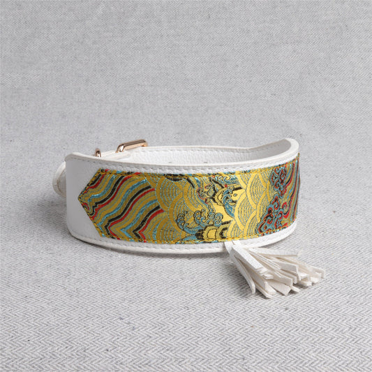 KFX-1799485 Simple Medium and Large PU Dog Collar in Black, Light Yellow, and White Yellow