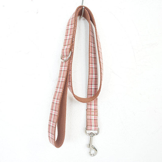 KFX-1801277 Comfortable Plaid Dog Leash with Traction Belt - Orange Lattice Design, Available in Multiple Sizes