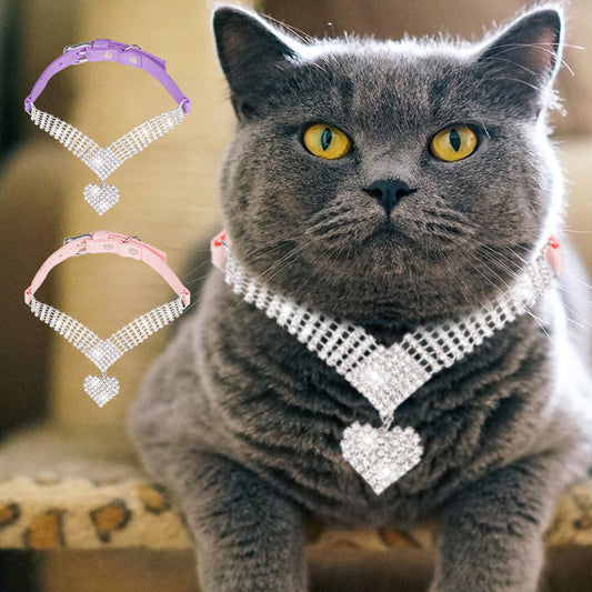 KFX-1805245 Soft Suede Diamond Cat Collar in Pink or Purple with Adjustable Size