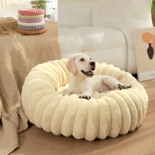 KFX-1813053 Cozy Round Plush Rabbit Mat for Cats and Dogs - Warm Winter Nest Bed