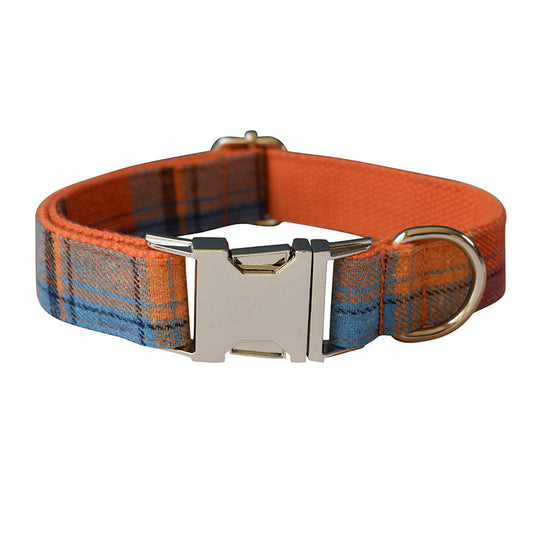 KFX-1820733 Orange Velvet Dog Collar and Leash Set with Bow - Cotton Material, Multiple Sizes Available