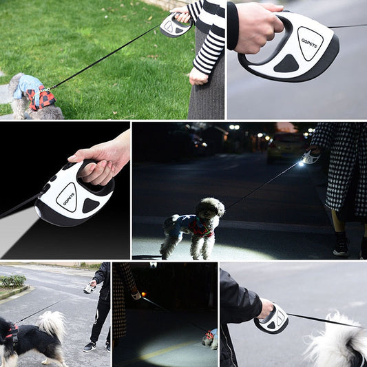 KFX-1824317 Retractable Dog Traction Rope with Light - Scalable, Available in Black & White, Green, Red, Lengths of 3m & 5m